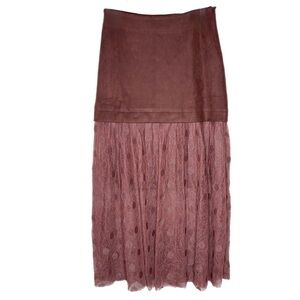 Listicle Layered Denim and Lace Skirt